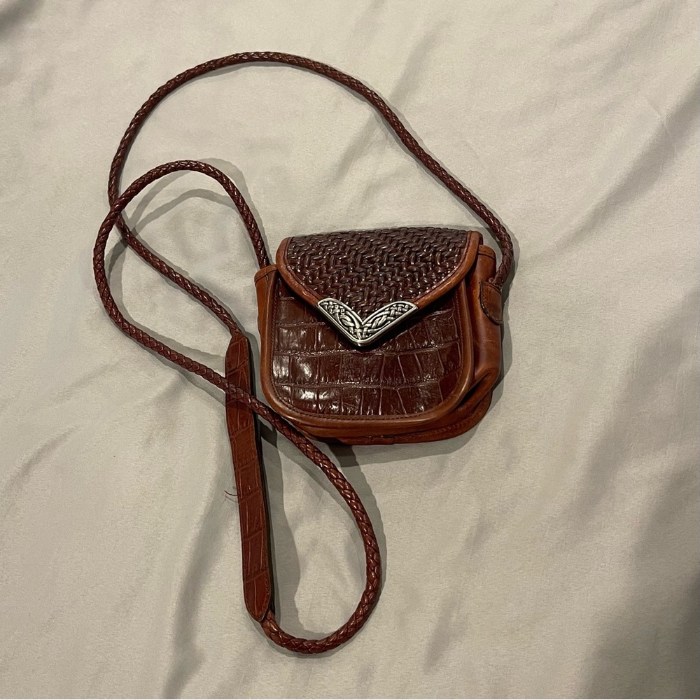 Vintage Brighton Women's Bag Mini Crossbody Woven Long Braided Strap Brown Purse - Picture 11 of 11